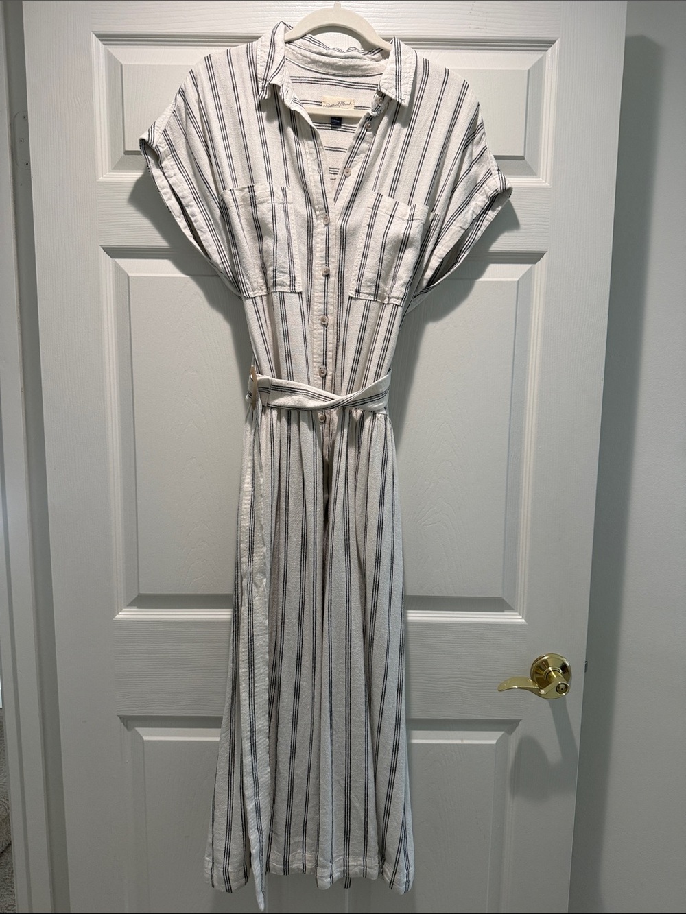 Universal Thread Striped Maxi Shirt Dress in White and Gray